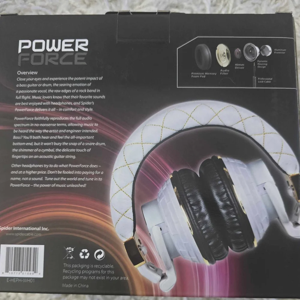 SPIDER POWER FORCE HEAD PHONES. BRAND NEW FACTORY SEALED.  White